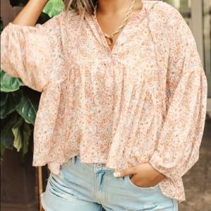 Light sheer coral floral babydoll blouse